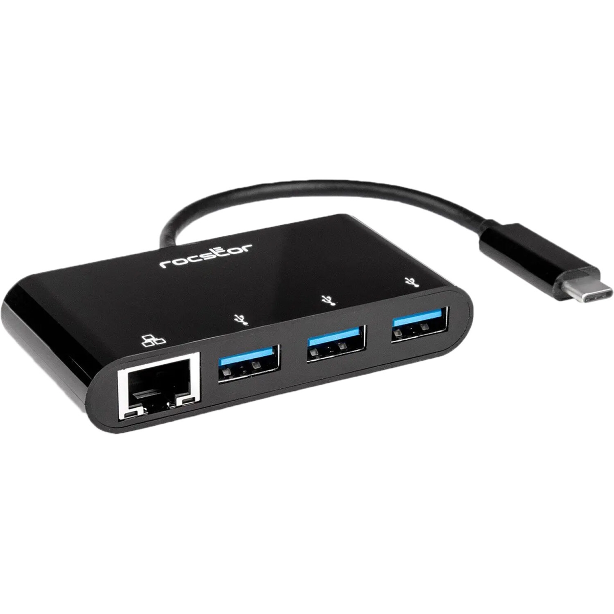Evolve 3 Port USB C Hub with RJ45 3 x USB 3.0 Gigabit Ethernet&#44; Black