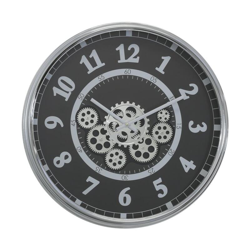 Clock Creations 22 in. Wall Clock with Open Moving Gears&#44; Black & Chrome