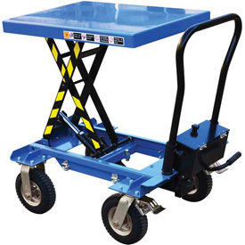 Homestead Pneumatic Tire Double-Scissor Elevating Cart - Blue - Capacity 600 lbs