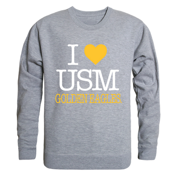 FinalFan University of Southern Mississippi I Love Crewneck T-Shirt&#44; Heather Grey - Large