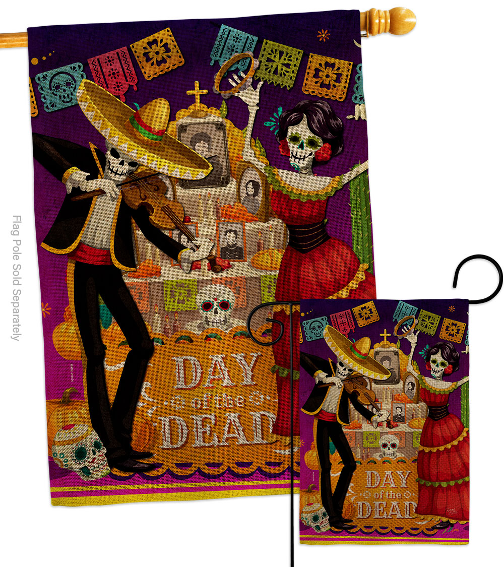 GardenControl La Baile de Los Muertos Falltime Day of Diad 28 x 40 in. Double-Sided Decorative Vertical House Flags Set for Decoration Banner