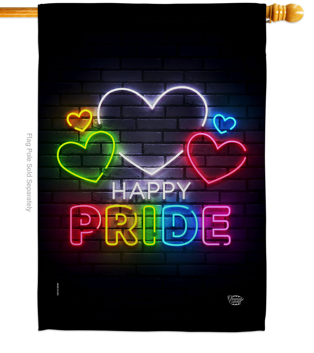 Cuadrilatero 28 x 40 in. Happy Pride House Flag with Support Double-Sided Decorative Vertical Decoration Banner Garden Yard Gift
