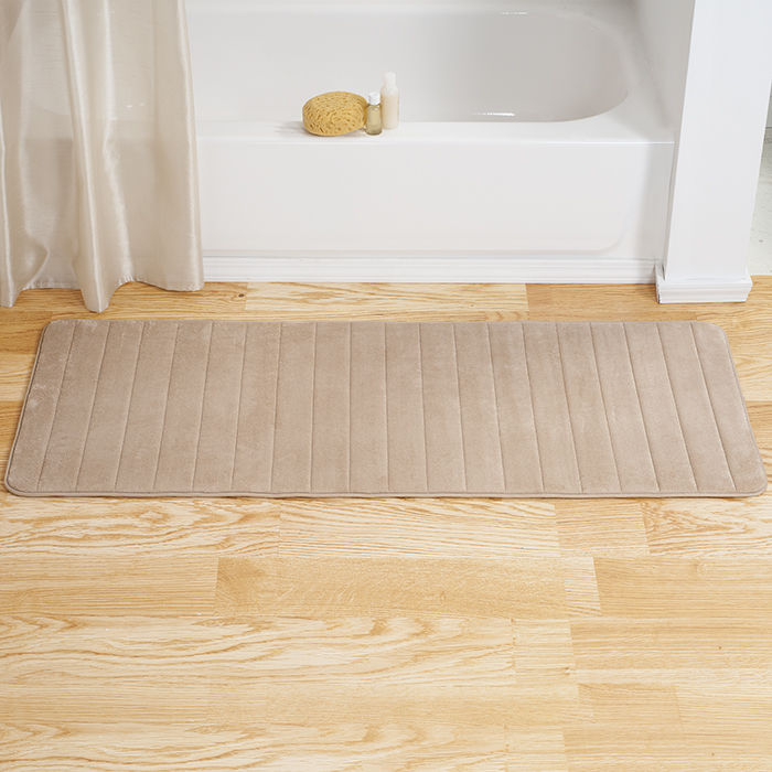Daphne&'s Dinnette 60 x 24.25 x 0.62 in. Memory Foam Striped Extra Long Bath Mat - Taupe