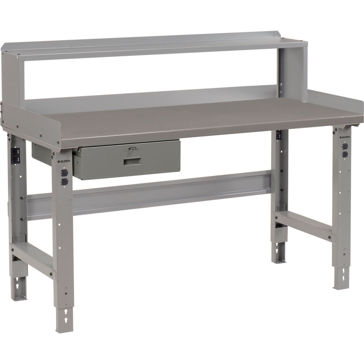 Cromo Adjustable Height Workbench with Drawer & Riser&#44; Steel Square Edge Top - Gray - 60 x 30 in.