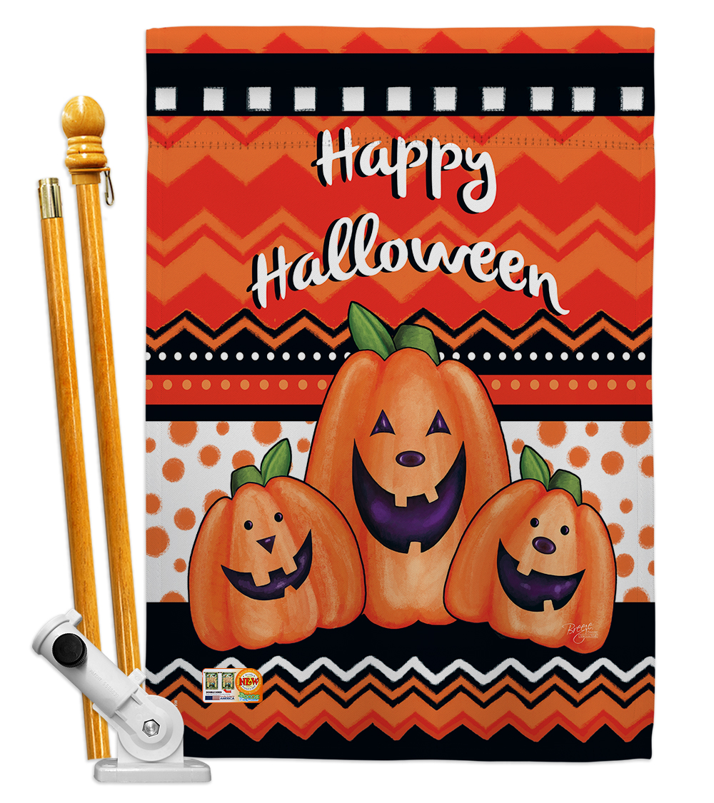 CrystalClear BD-HO-HS-112062-IP-BO-D-US16-AM 28 x 40 in. Halloween Trio Fall Impressions Decorative Vertical Double Sided House Flag Set with