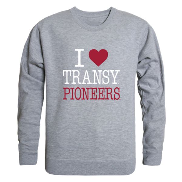 FinalFan Transylvania University Pioneers I Love Crewneck Sweatshirt&#44; Heather Grey - Small
