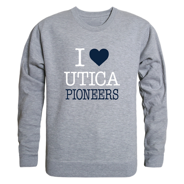 FinalFan Utica College Pioneers I Love Crewneck Sweatshirt&#44; Heather Grey - Extra Large