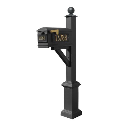 Qualarc WPD-SB1-S4-LM-3P-BLK Westhaven System with Lewiston Mailbox&#44; 3 Cast Plates Square Base & Large Ball Finial - Black