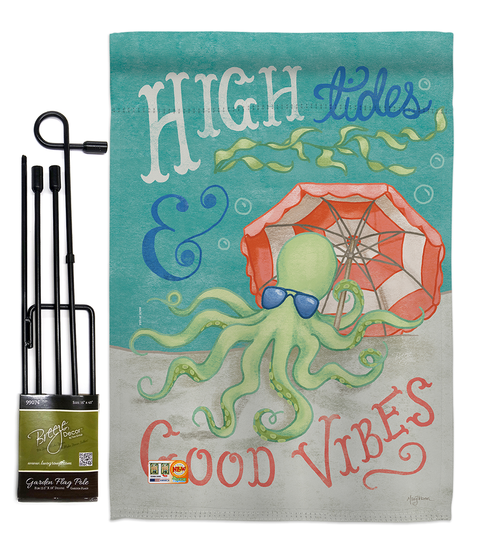GardenControl BD-NA-GS-107062-IP-BO-D-US18-WA 13 x 18.5 in. Octopus Good Vibes Coastal Nautical Impressions Decorative Vertical Double Sided G