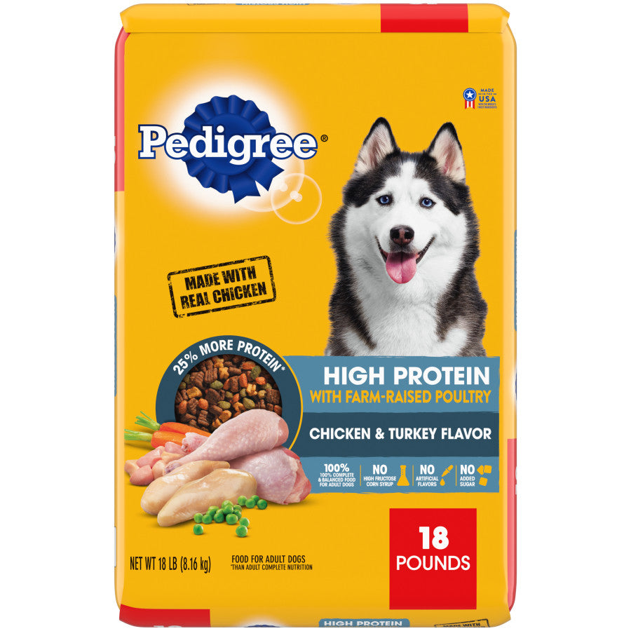 Pedigree 023100143514 18 lbs High Protein Adult Dry Dog Food with Farm-Raised Poultry - Chicken & Turkey