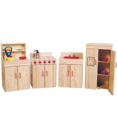 Wood Designs 1136406 Play Furniture Heritage Maple Kitchen Set Range Sink Hutch & Refrigerator