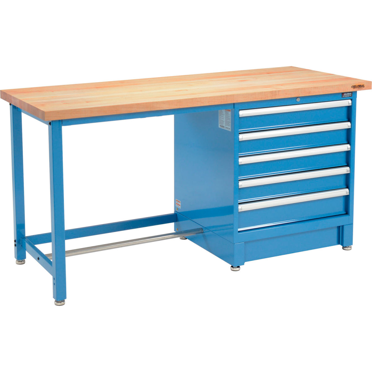 GLOBAL INDUSTRIES Global Industrial 711152 Modular Workbench with 5 Drawers&#44; Maple Butcher Block Square Edge - Blue - 72 x 30 in.