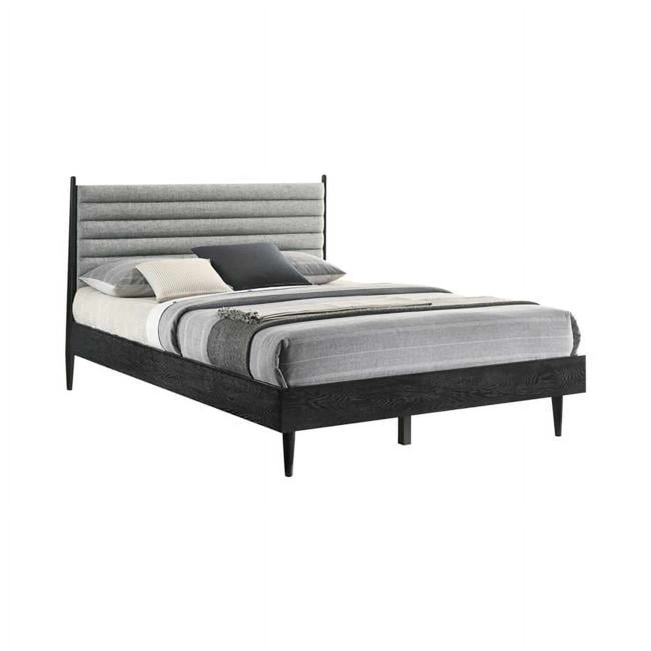Benjara BM308844 Channel Upholstery Tufted Mian Queen Size Platform Bed Frame&#44; Black & Gray