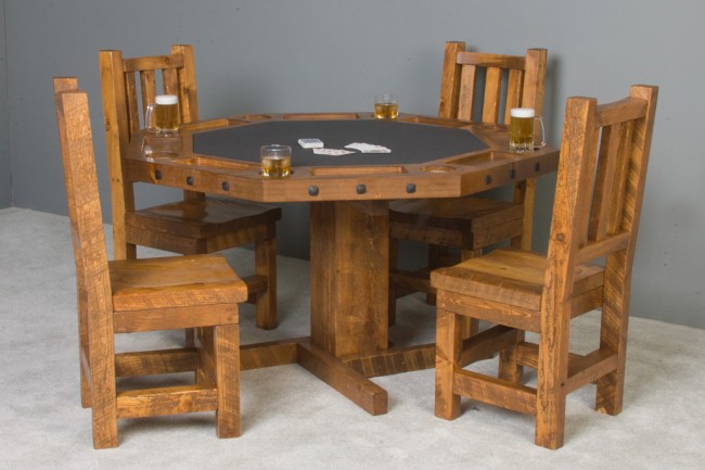 Viking Log Furniture NBHVPT81 30 x 53 x 53 in. Barnood Poker Table - Honey Pine