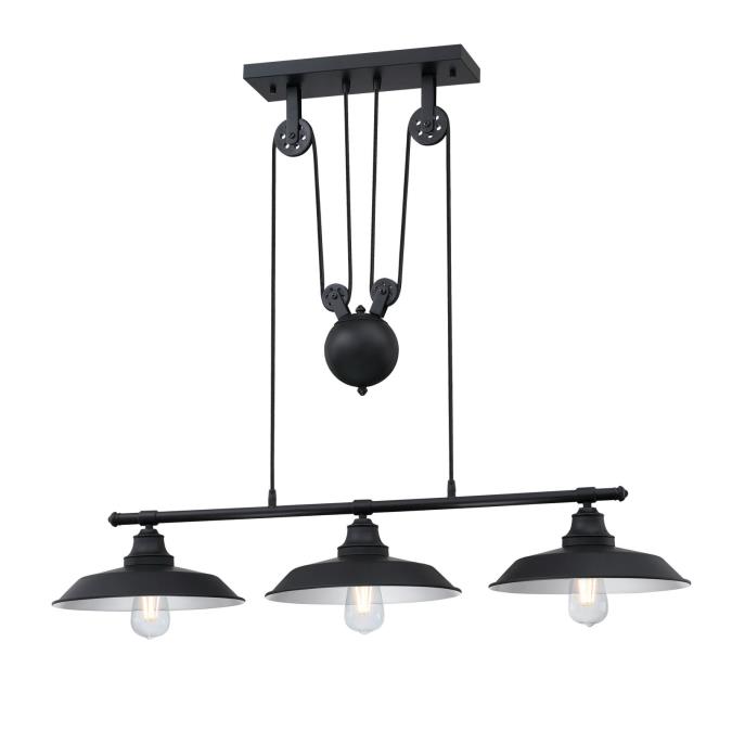 Westinghouse 6129400 Iron Hill Three Light Indoor Pulley Pendant&#44; Matte Black