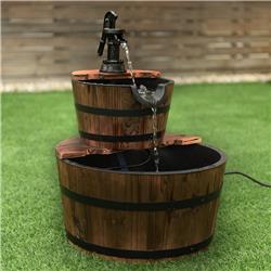 Fondo 2 Tiers Outdoor Wooden Barrel Waterfall Fountain with Pump