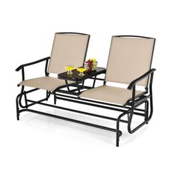 Total Tactic OP70357BE 2-Person Double Rocking Loveseat Sofs with Mesh Fabric & Center Tempered Glass Table&#44; Beige