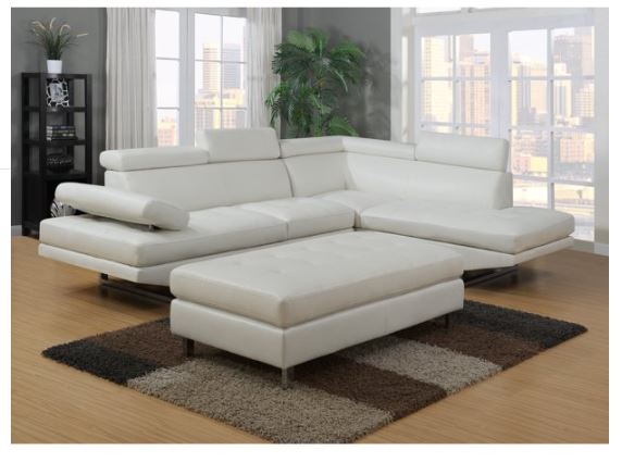 BetterBeds Logan Collection Sectional Sofa Set with Bonded Leather Left Facing Style&#44; White - 3 Piece