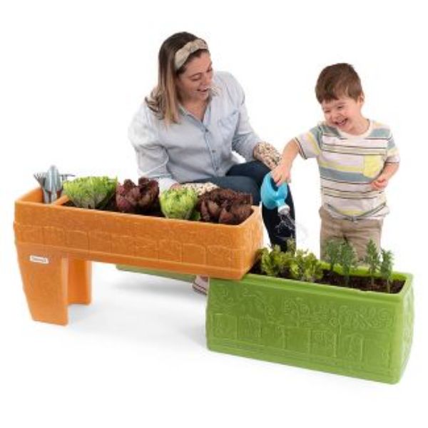 New CourtYard Seed to Sprout Slide & Store Two Level Planter&#44; Green & Brown