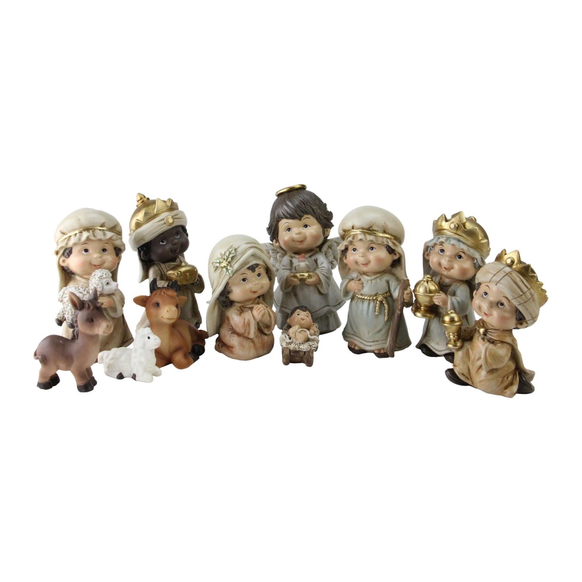 Northlight 32627888 4.5 in. Inspirational Christmas Nativity Figure Set with Gold Accents - 11 Piece