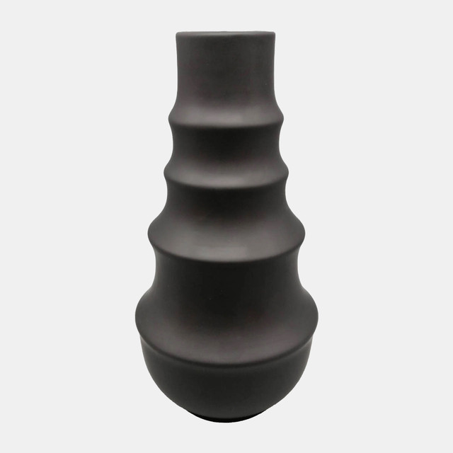 Muebles 11 in. Ceramic Ring Pattern Vase&#44; Black