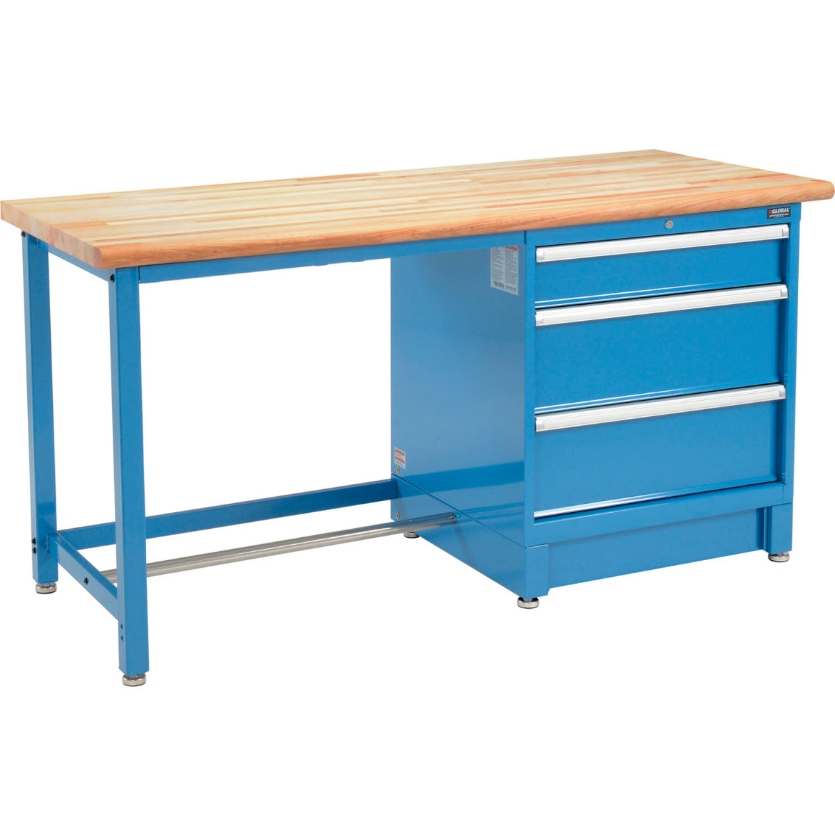 GLOBAL INDUSTRIES Global Industrial 711147 Modular Workbench with 3 Drawers&#44; Maple Butcher Block Safety Edge - Blue - 72 x 30 in.