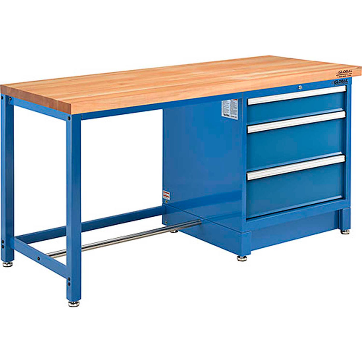 GLOBAL INDUSTRIES Global Industrial 711141 Modular Workbench with 3 Drawers&#44; Maple Butcher Block Square Edge - Blue - 72 x 30 in.