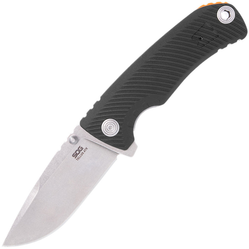 SOG-11-06-02-43 3.5 in. Tellus ATK Folding Knife Clip Point&#44; Black & Orange