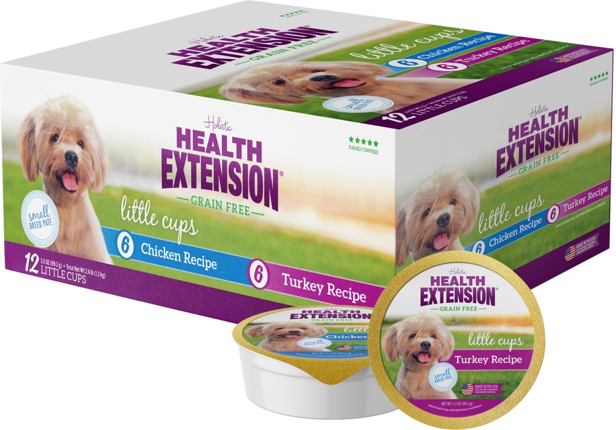 Health Extension Pet Care 587270 3.5 oz Little Cups Turkey & Chicken Can Variety Pack Grain-Free Wet Small Breed Food - Pack of 6