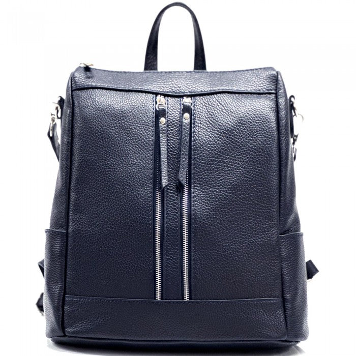 Italian Artisan 492-5781-DarkBlue Francesca Luxurious Handcrafted Top Handle Leather Backpack&#44; Dark Blue - Small