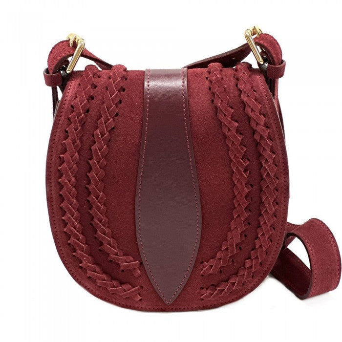 Italian Artisan 274-983-Bordeaux Lara Womens Vintage Suede Leather Messenger Bag&#44; Bordeaux - Small