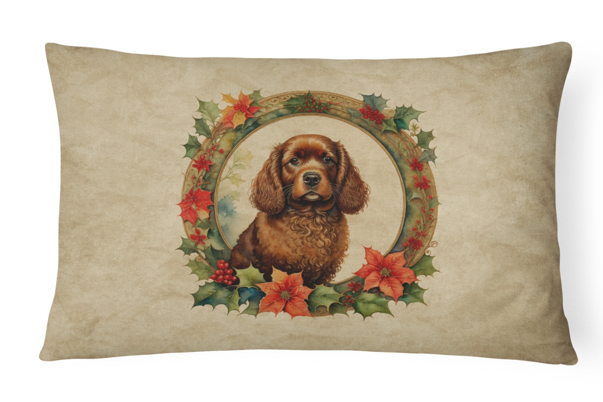 Caroline's Treasures DAC2304PW1216 16 x 12 in. Unisex American Water Spaniel Christmas Flowers Polyester Fabric Throw Pillow