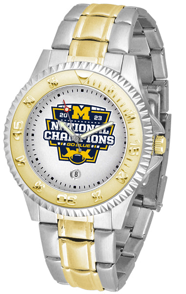 MP Direct ST-CO3-MI1-COMPMG Michigan Wolverines 2023 National Champions Mens Competitor Watch - TwoTone&#44; Silver & Gold