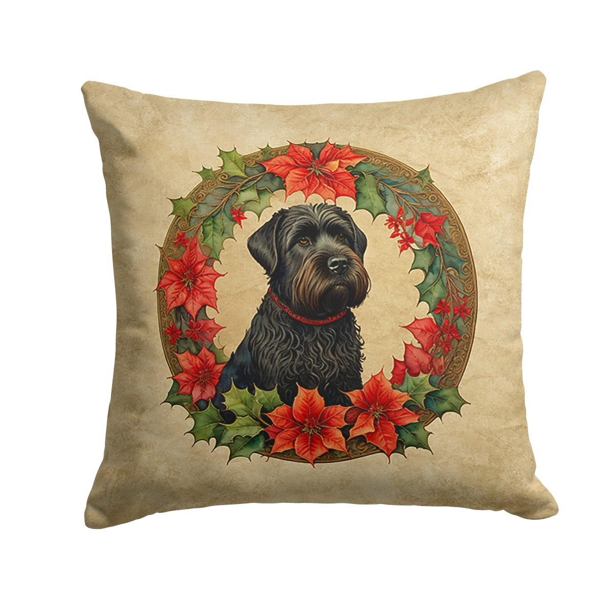 Caroline's Treasures DAC2322PW1414 14 x 14 in. Unisex Black Russian Terrier Christmas Flowers Polyester Fabric Throw Pillow