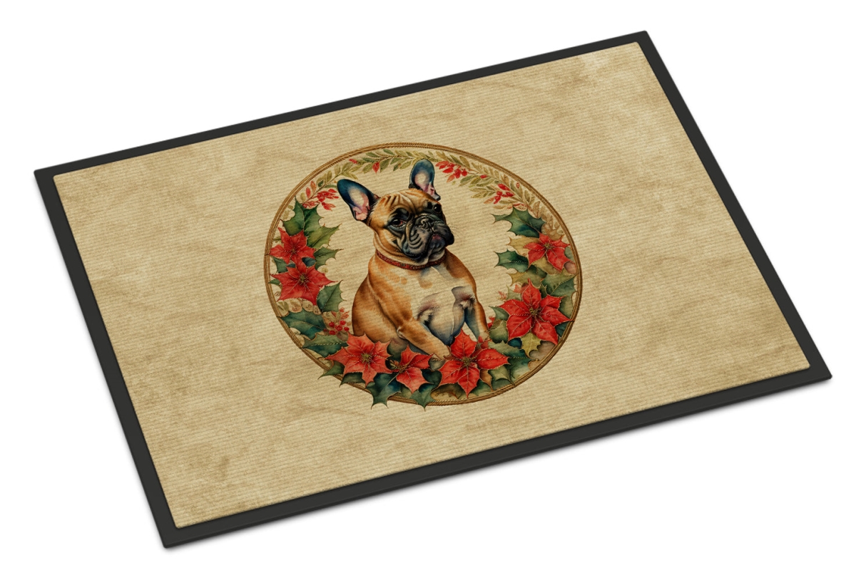 Caroline's Treasures DAC2366JMAT 24 x 36 in. Unisex French Bulldog Christmas Flowers Doormat
