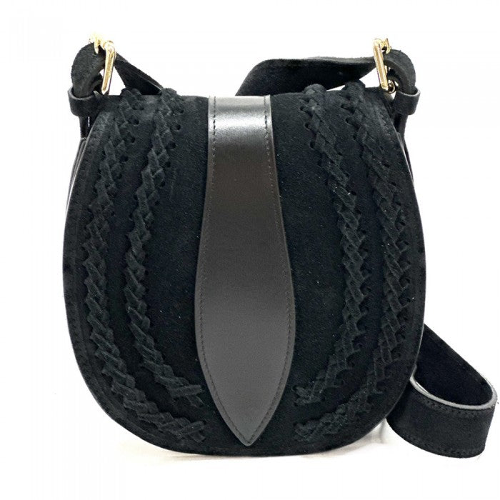 Italian Artisan 274-983-Black Lara Womens Vintage Suede Leather Messenger Bag&#44; Black - Small