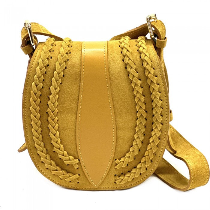 Italian Artisan 274-983-Yellow Lara Womens Vintage Suede Leather Messenger Bag&#44; Yellow - Small