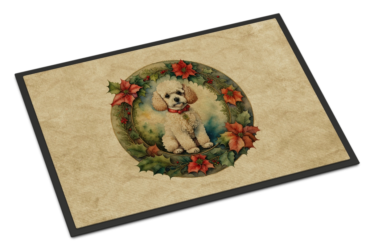 Caroline's Treasures DAC2409JMAT 24 x 36 in. Unisex Poodle Christmas Flowers Doormat