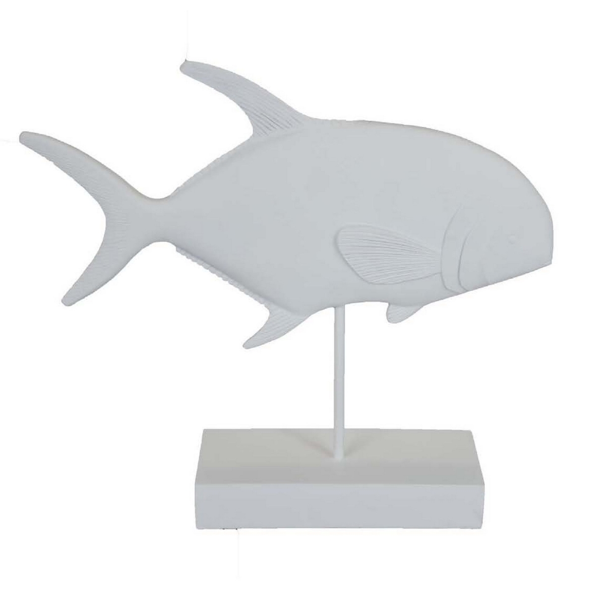 Benjara BM311446 Owa Fish Accent Resin Tabletop Decor on Stand Sculpture&#44; Classic White