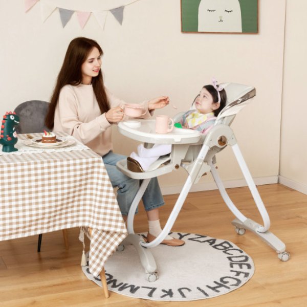 Total Tactic AD10049GR Folding Baby Dining High Chair with Adjustable Height & Recline&#44; Gray