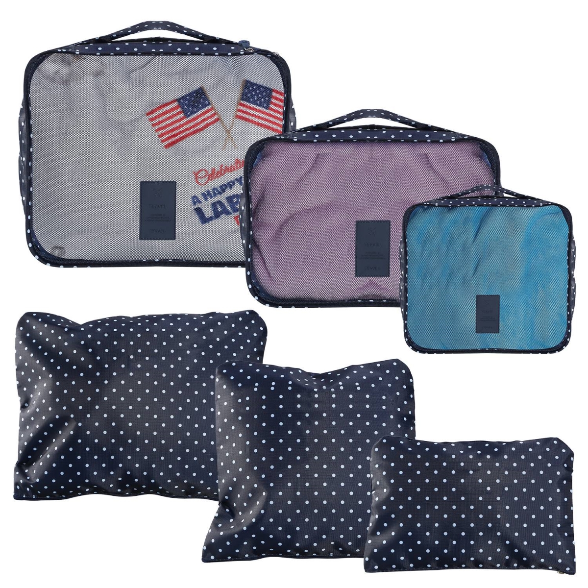 Fresh Fab Finds FFF-NavySpot-GPCT1234 Water-Resistant Travel Luggage Organizer Clothing Packing Cubes Clothes Storage Bags for Blouse Hosiery St