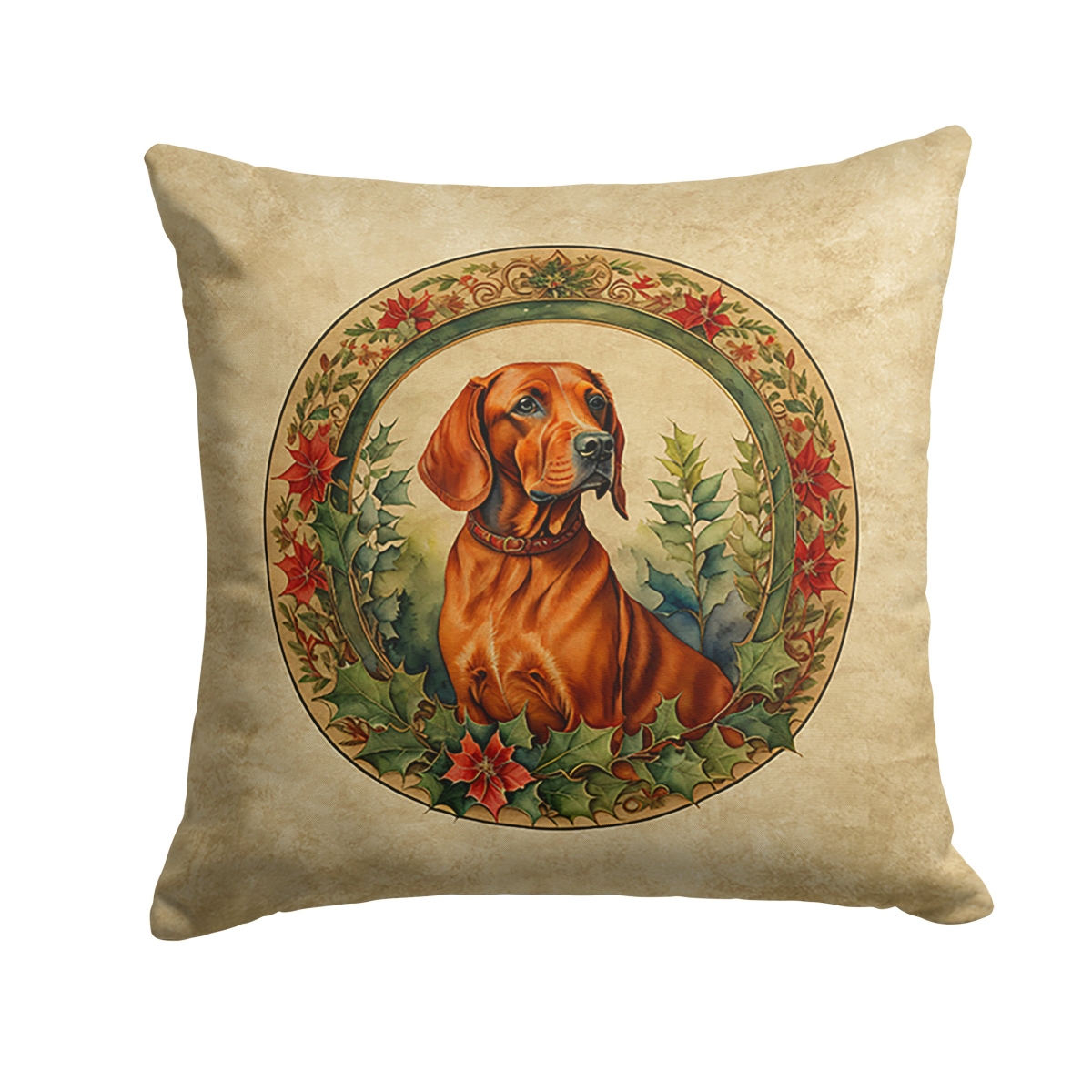 Caroline's Treasures DAC2416PW1818 18 x 18 in. Unisex Red Redbone Coonhound Christmas Flowers Polyester Fabric Throw Pillow