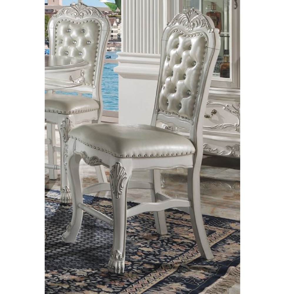 Acme Furniture DN01704 47 x 46 x 32 in. Dresden Counter Height Chair with Polyurethane & Bone White - Set of 2