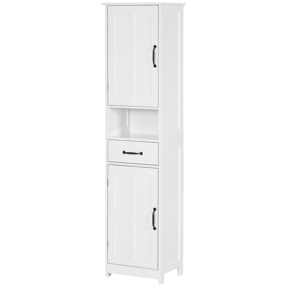 212 Main 834-570V80WT Kleankin Tall Bathroom Storage Cabinet&#44; Slim Bathroom Storage Cabinet with Open Shelf&#44; Drawer&#44; Recessed