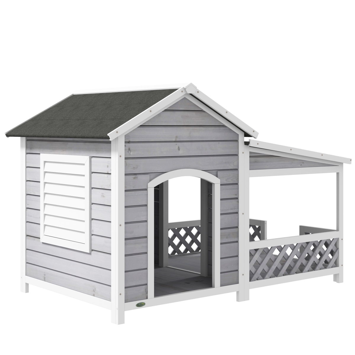212 Main D02-147V00LG PawHut Outdoor Dog House with Porch&#44; Cabin Style with Asphalt Roof&#44; Doors & Shutter Window for Medium & Lar