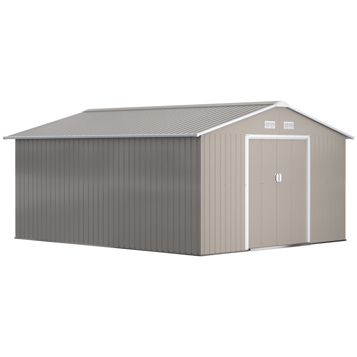 212 Main 845-031V01LG 11 x 13 ft. Outsunny Metal Storage Shed&#44; Tin Garden Shed with Double Sliding Doors&#44; 4 Air Vents for Backyar