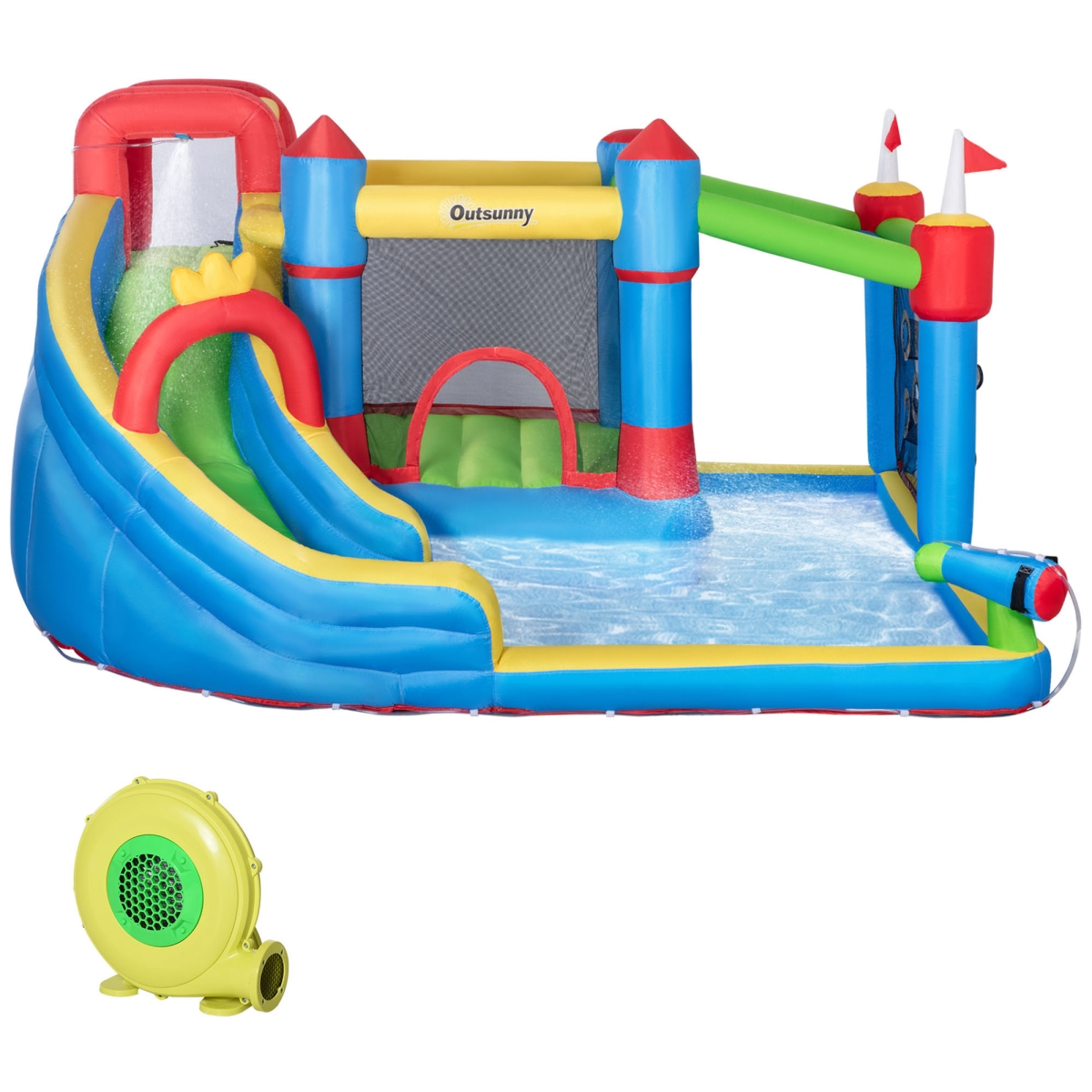 212 Main 342-040V80 Outsunny 6-in-1 Inflatable Water Slide&#44; Kids Water Park Castle Bounce House Includes Slide&#44; Trampoline&#44; P