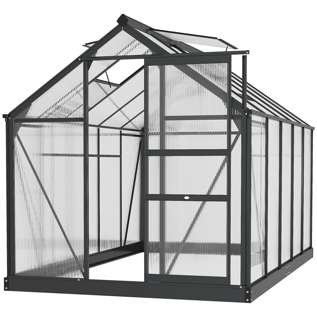 212 Main 845-059V01GY 6 x 10 x 7 ft. Outsunny Polycarbonate Greenhouse&#44; Heavy Duty Outdoor Aluminum Greenhouse Kit with Vent & Door f