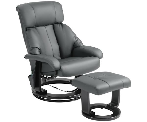 212 Main 700-084V81GY Homcom Swivel Recliner Chair with Ottoman Faux Leather Reclining - Massage - Footstool Remote & Side Pocket&#44; Gr