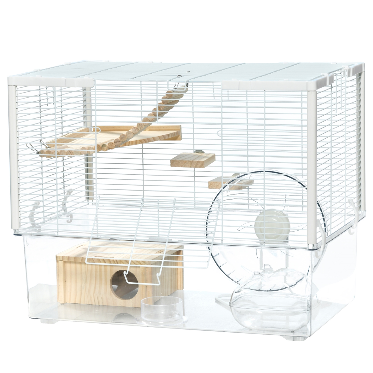 212 Main D51-326V00WT PawHut Wooden Hamster Cage&#44; Gerbil Cage with Deep Bottom&#44; Exercise Wheel & Food Dish&#44; White